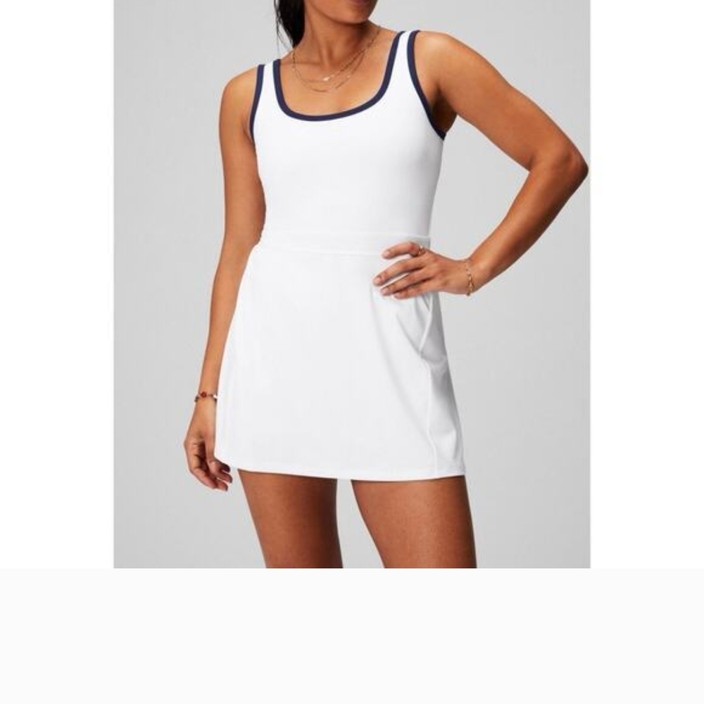 NWT Fabletics White Navy Trim Tennis Dress Athletic Fit XXL